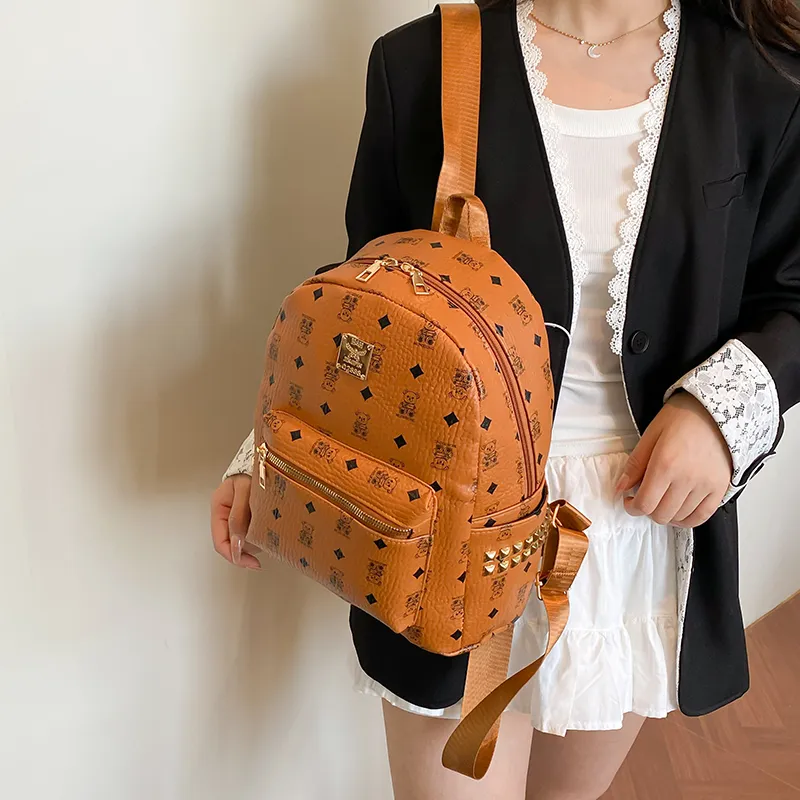 Yalu PU Backpack Regular Women's Ecru/Brown/Pink-8