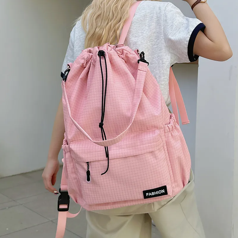 Yalu Nylon Backpack Regular Unisex Black/Pink/Yellow/Gray/Khaki/Sky Blue-3