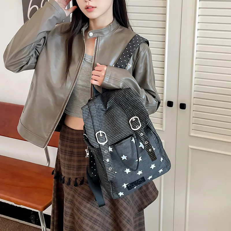 Yalu Nylon Backpack Unisex Black/Navy Blue-5