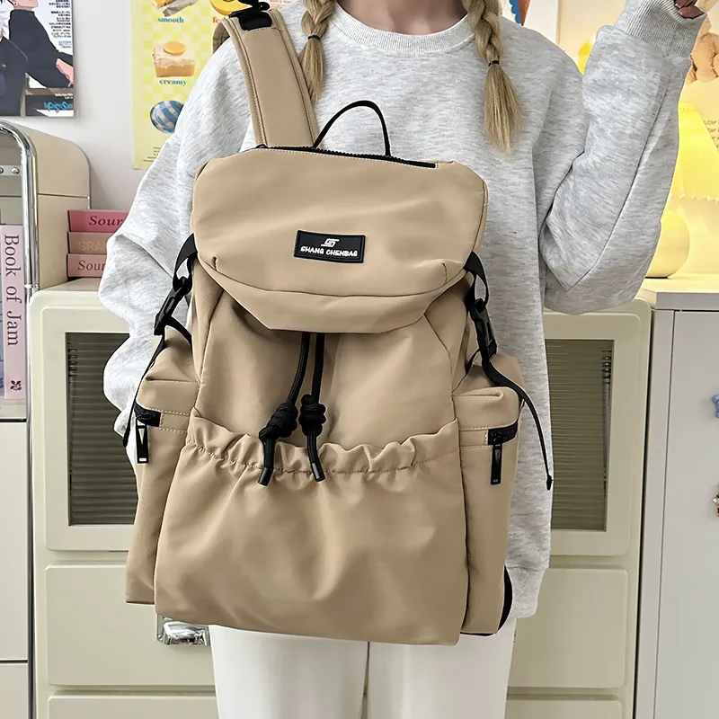 Yalu Nylon Backpacks Backpack Unisex Ecru/Light Gray/Black/Orange/Khaki-25