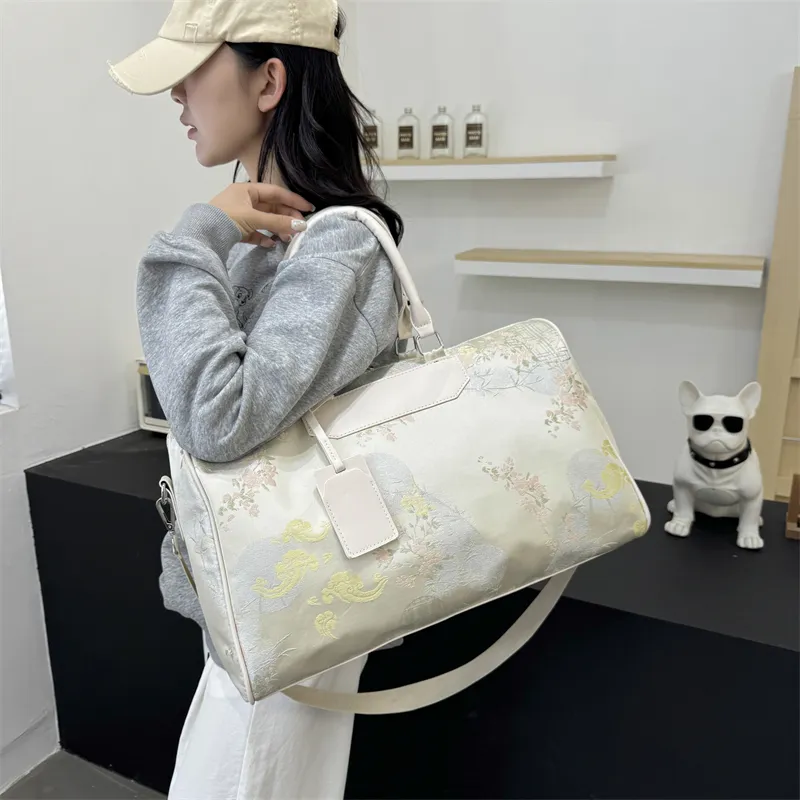 Yalu Nylon One Shoulder Handbag, Travel Bag Unisex Black White/Pink/Light Green-4