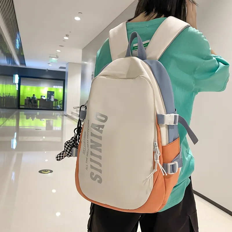 Yalu Nylon Backpack Regular Unisex Black/Gray/Purple/Orange & Light Blue/Orange & Dark Blue-2