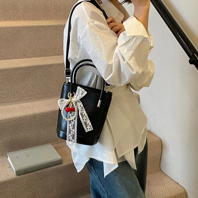 Yalu PU Bucket Bag, One Shoulder Handbag Unisex White/Black/Khaki/Green/Pink/Yellow-14