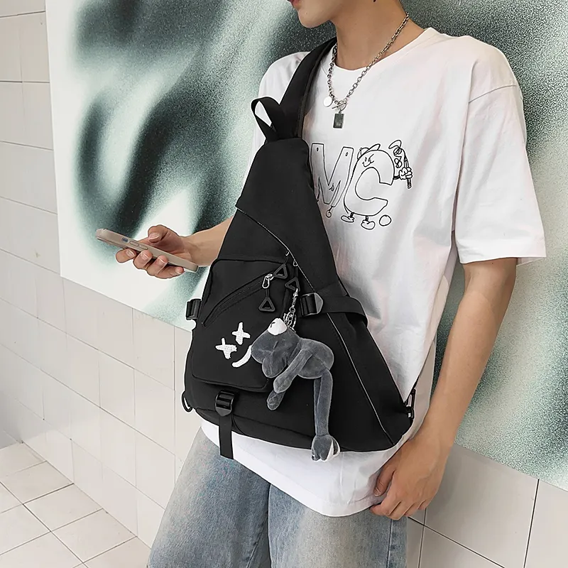Yalu Nylon Shoulder Bag, Sling Bag Unisex Black/Gray/White-3