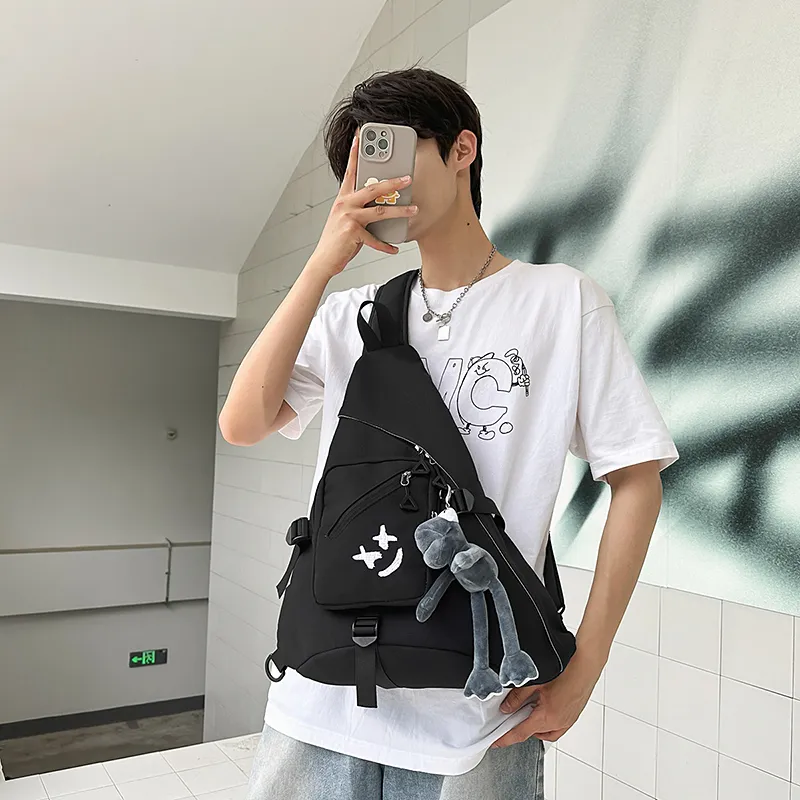 Yalu Nylon Shoulder Bag, Sling Bag Unisex Black/Gray/White-5