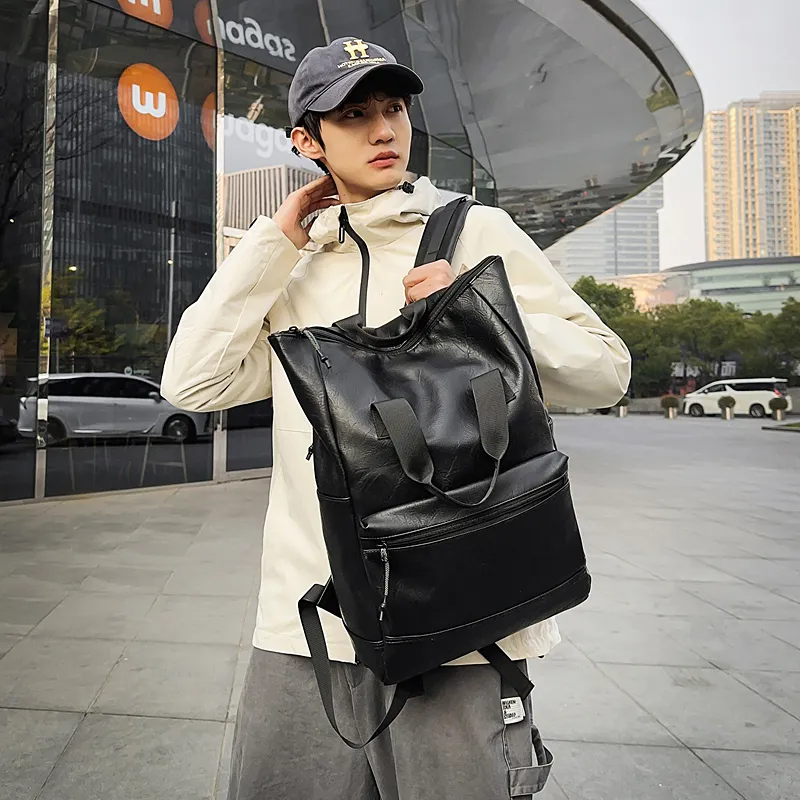 Yalu PU Backpack Unisex Black/Brown-3