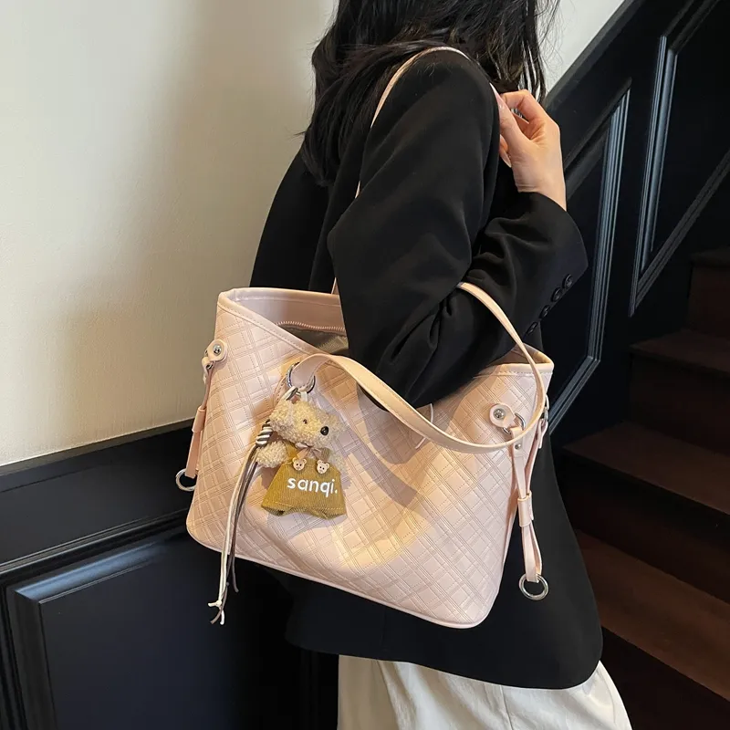 Yalu PU Tote Bag, Shoulder Bag Women's Pink & Black & Khaki & White & Pink-7