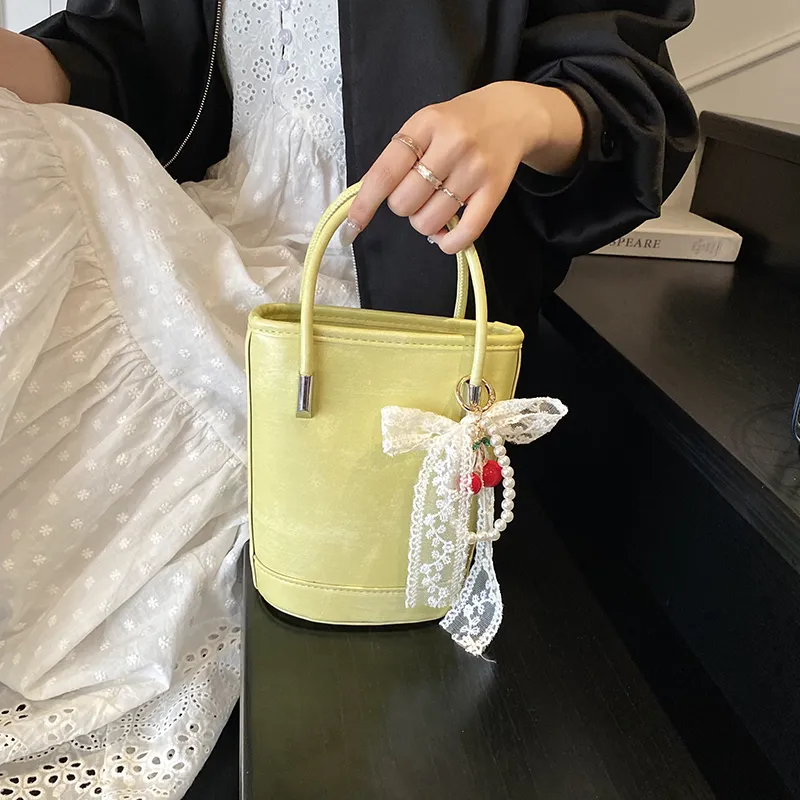 Yalu PU Bucket Bag, One Shoulder Handbag Unisex White/Black/Khaki/Green/Pink/Yellow-34
