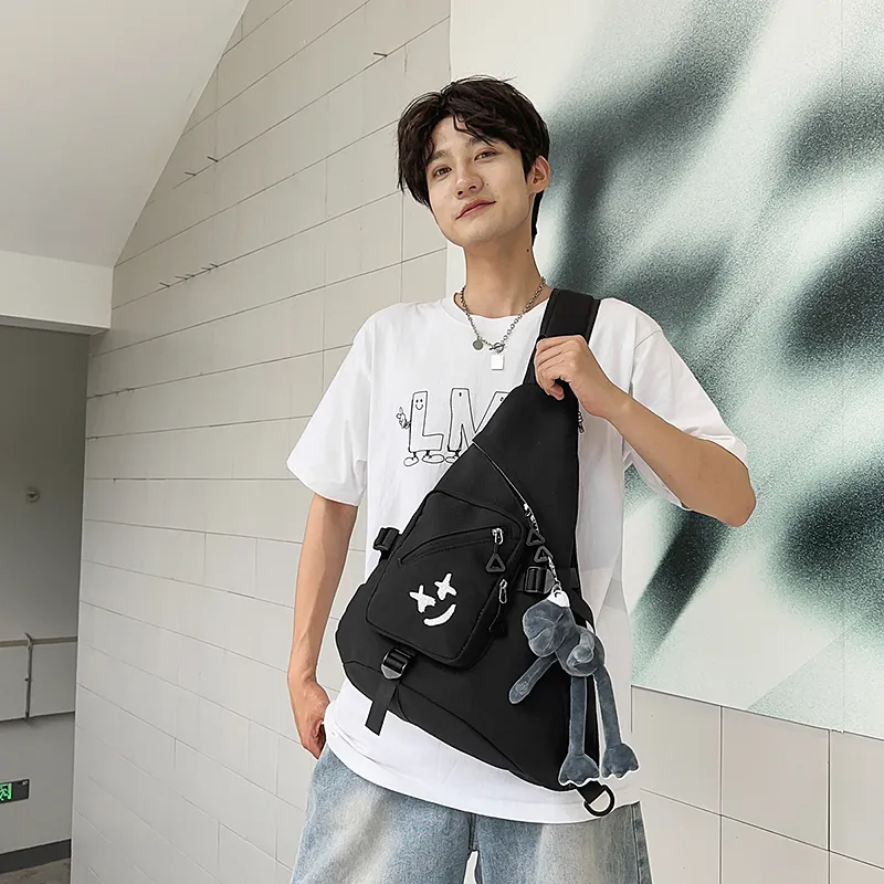 Yalu Nylon Shoulder Bag, Sling Bag Unisex Black/Gray/White-4