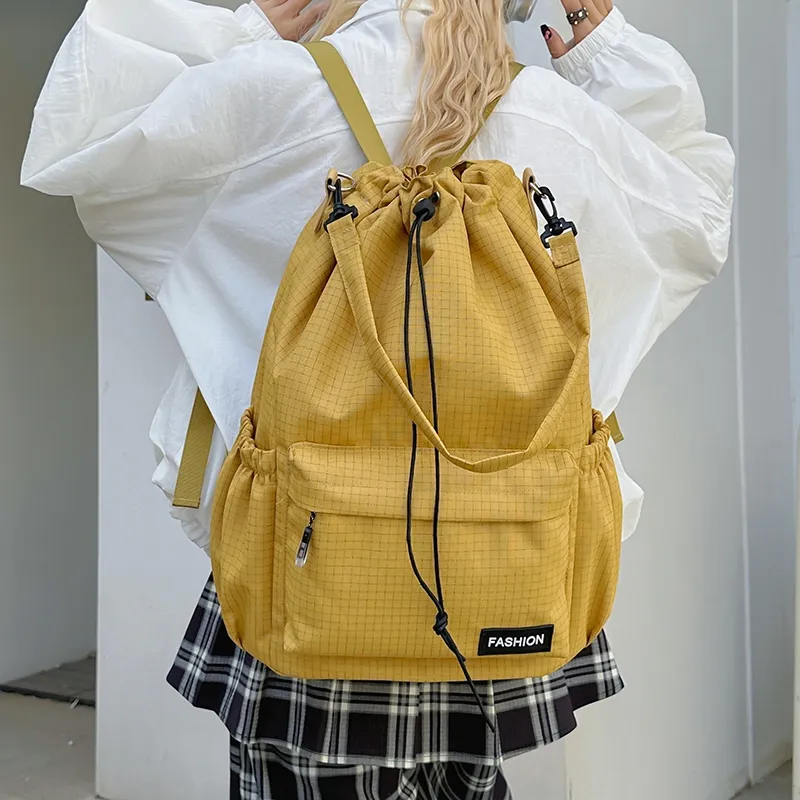 Yalu Nylon Backpack Regular Unisex Black/Pink/Yellow/Gray/Khaki/Sky Blue-12