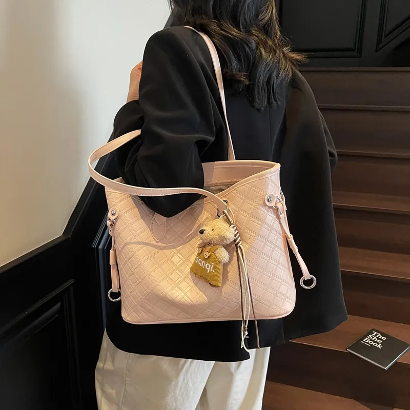 Yalu PU Tote Bag, Shoulder Bag Women's Pink & Black & Khaki & White & Pink-9