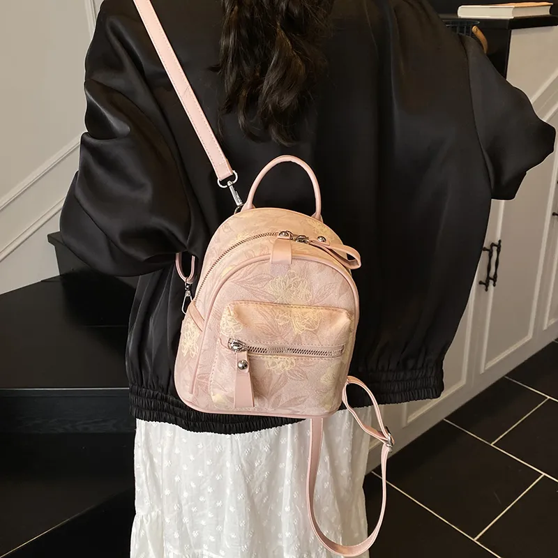 Yalu PU Backpack Women's Ecru/Pink-3