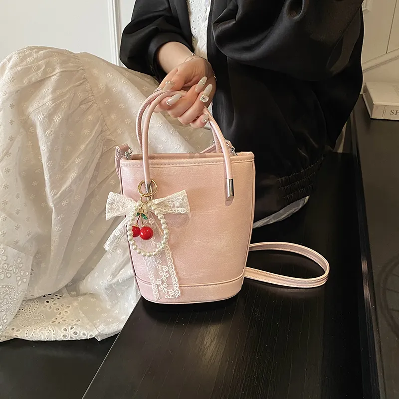 Yalu PU Bucket Bag, One Shoulder Handbag Unisex White/Black/Khaki/Green/Pink/Yellow-5