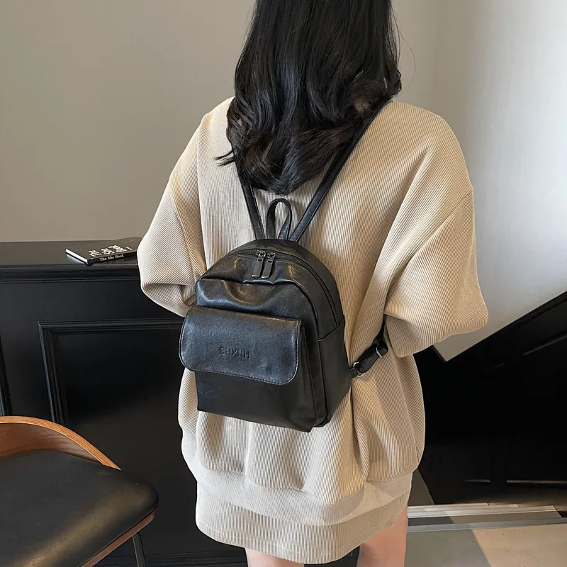 Yalu PU Backpack Unisex Black/Dark Brown-2