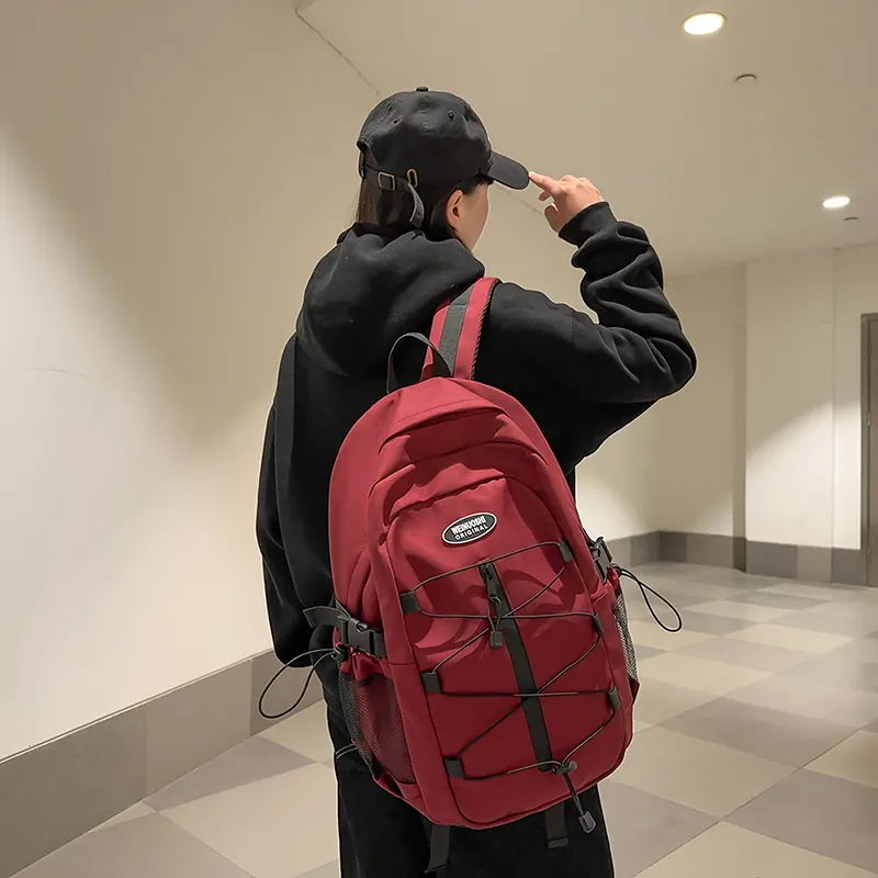 Yalu Nylon Backpack Unisex Black/White/Red/Blue-13