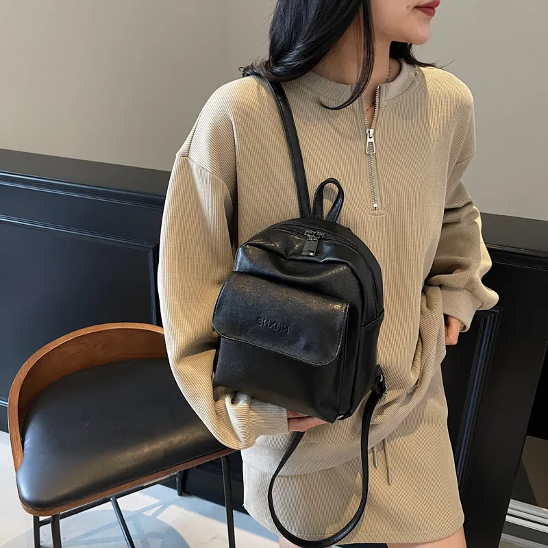 Yalu PU Backpack Unisex Black/Dark Brown-4