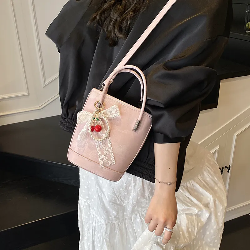 Yalu PU Bucket Bag, One Shoulder Handbag Unisex White/Black/Khaki/Green/Pink/Yellow-4
