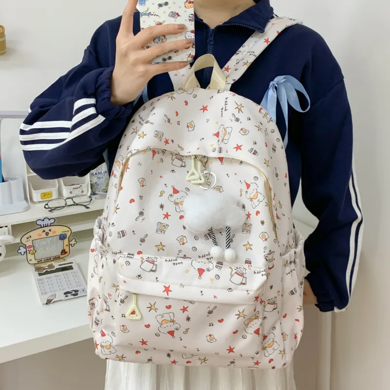 Yalu Nylon Backpack Unisex White/Green-4