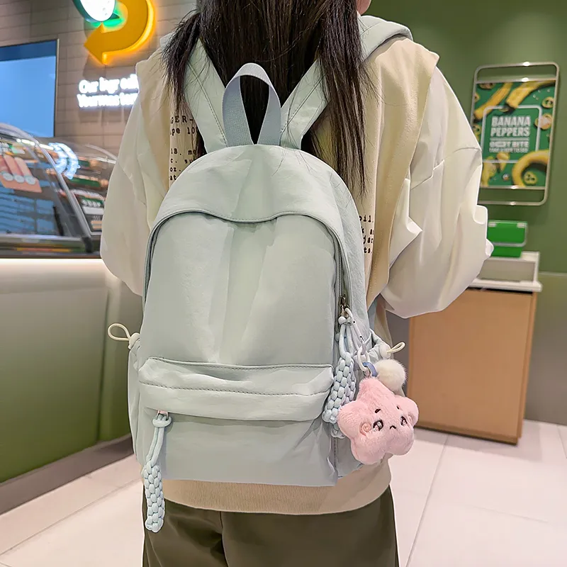 Yalu Nylon Backpack Unisex Black/Ecru/Green/Blue/Pink/Gray/Purple-19