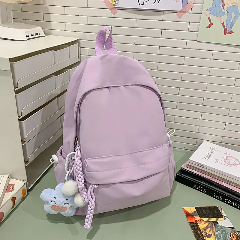 Yalu Nylon Backpack Unisex Black/Ecru/Green/Blue/Pink/Gray/Purple-26