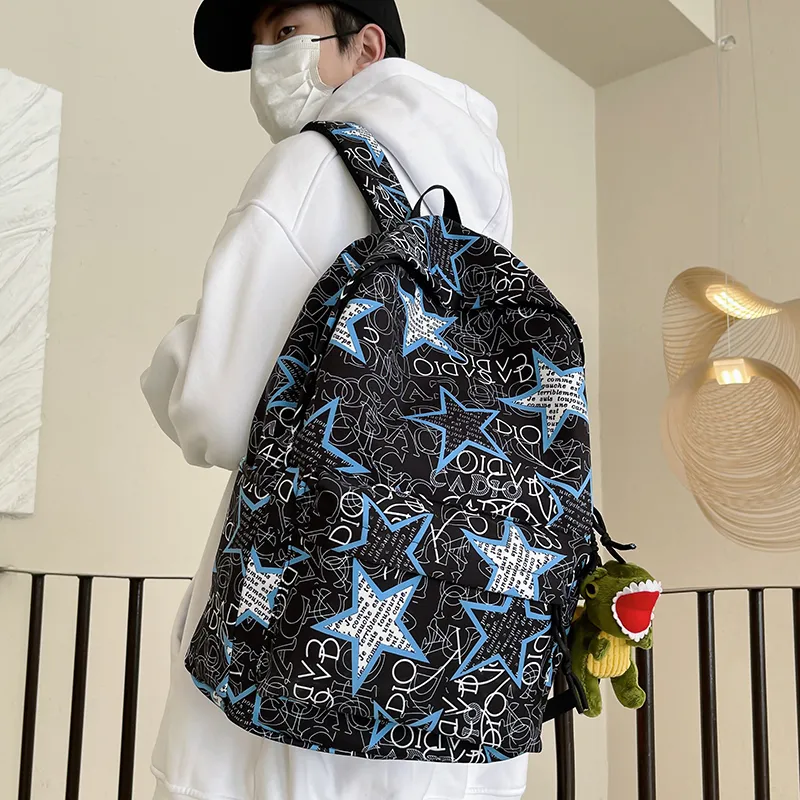 Yalu Nylon Backpack Unisex Black Gray/Black Yellow/Black Blue/Black Green/White/Khaki-13