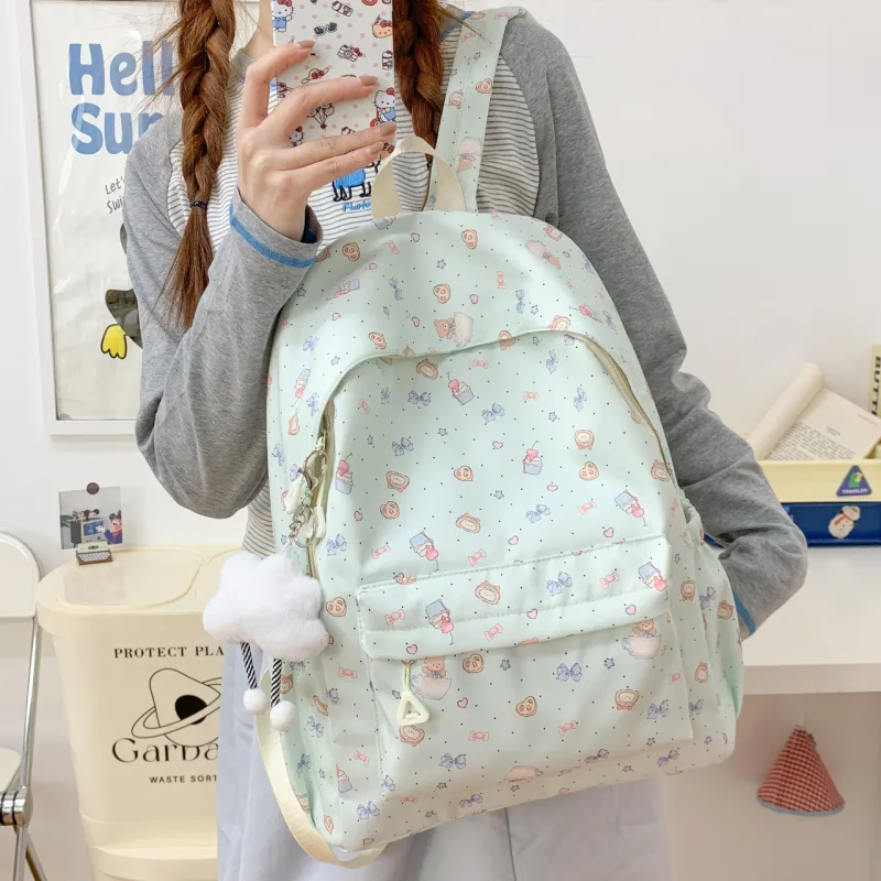 Yalu Nylon Backpack Unisex White/Green-8