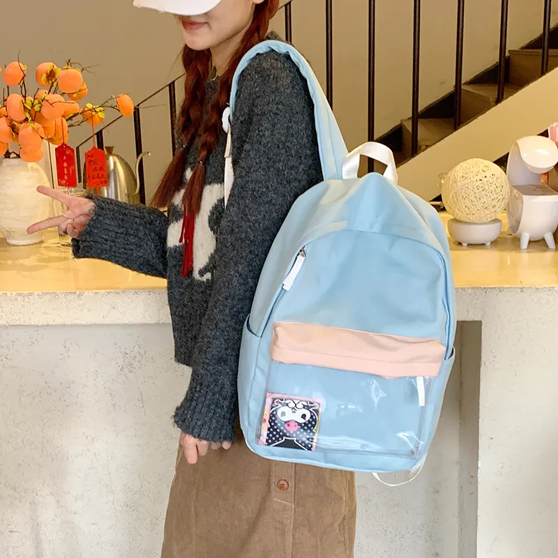 Yalu Nylon Backpack Regular Unisex Green/Light Blue/Pink-15