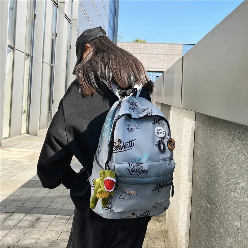 Yalu Nylon Backpack Unisex White/Gray/Khaki/Blue-10