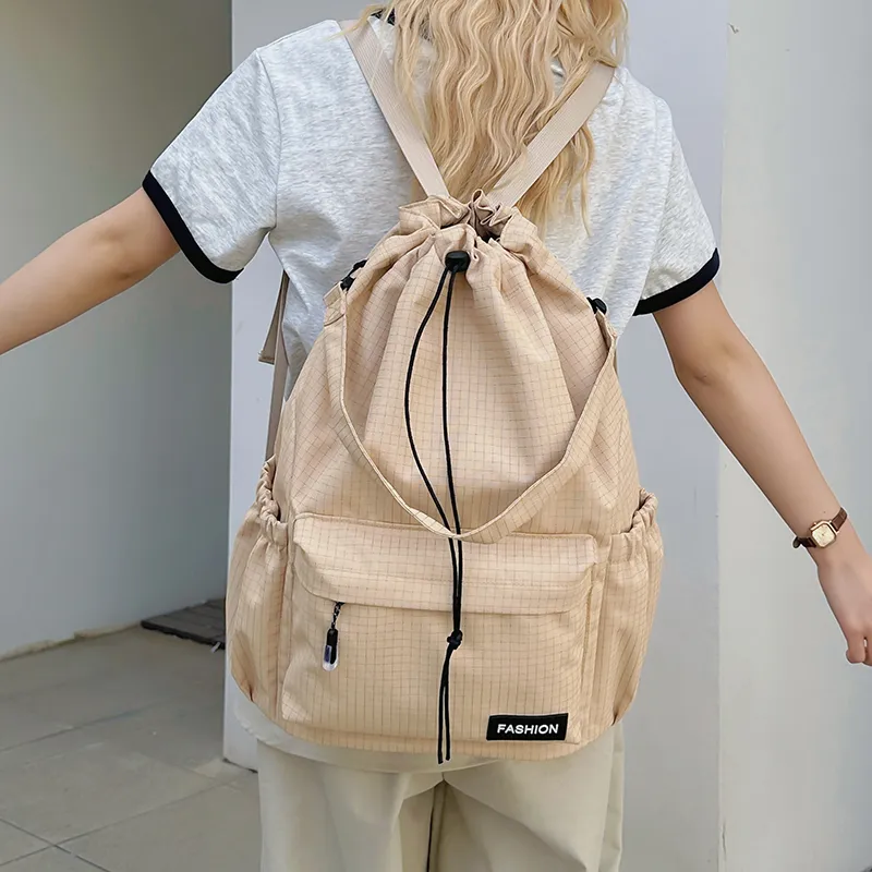 Yalu Nylon Backpack Regular Unisex Black/Pink/Yellow/Gray/Khaki/Sky Blue-19