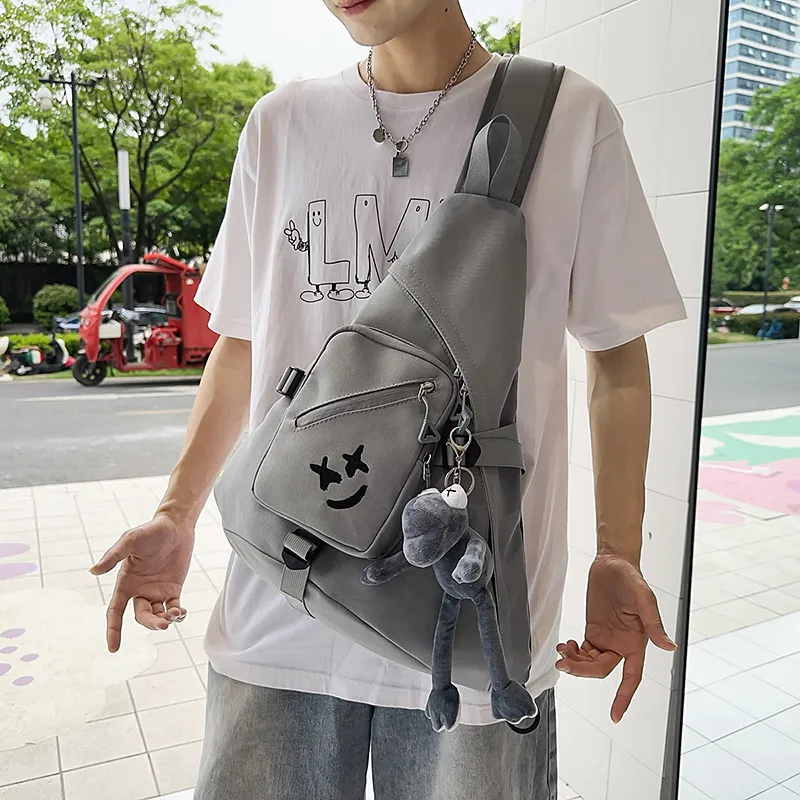 Yalu Nylon Shoulder Bag, Sling Bag Unisex Black/Gray/White-15