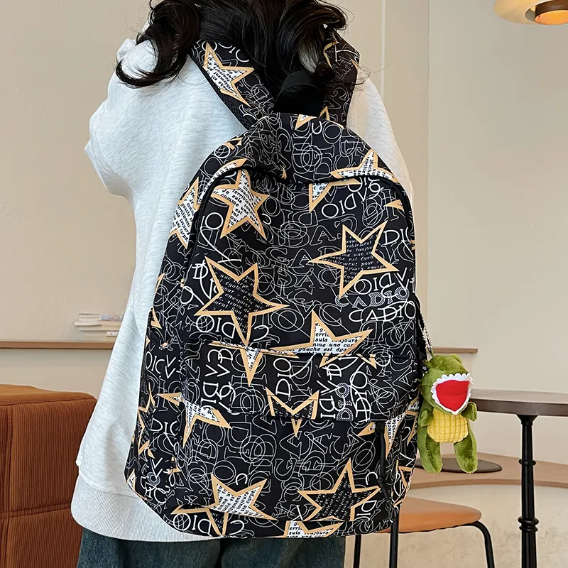 Yalu Nylon Backpack Unisex Black Gray/Black Yellow/Black Blue/Black Green/White/Khaki-17