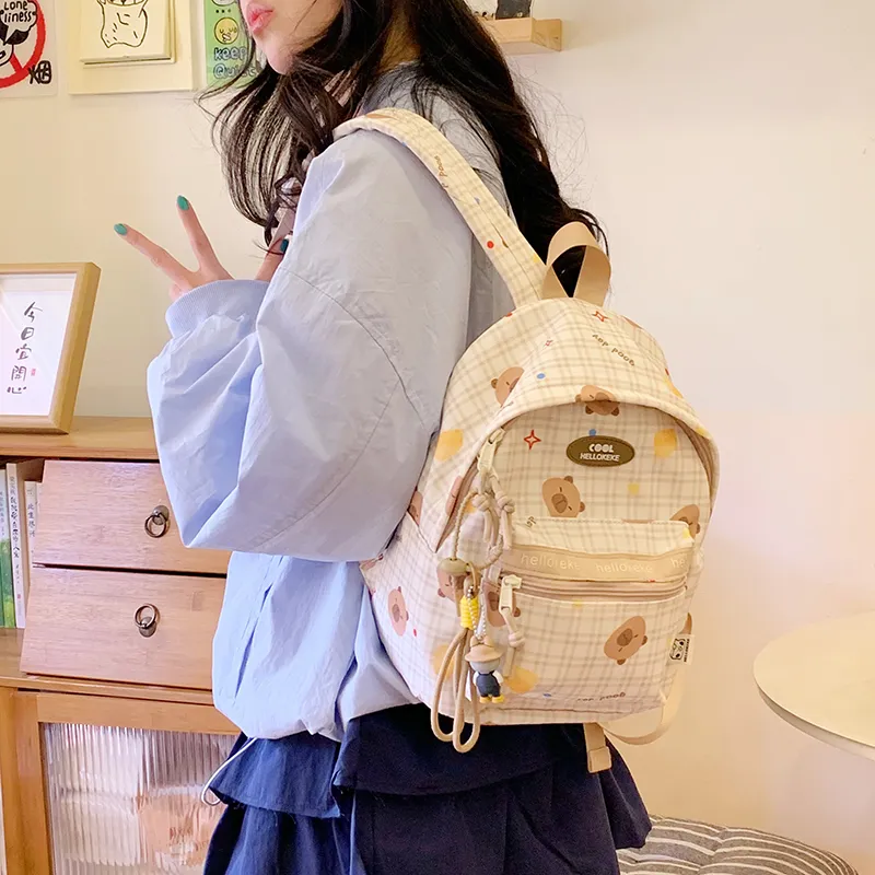 Yalu Nylon Backpack Regular Unisex White & Blue/Ecru/Khaki/Blue/Brown-28