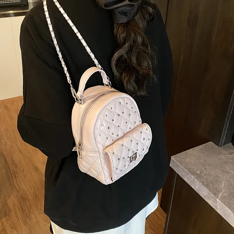 Yalu PU Backpack Women's White/Black/Yellow/Pink-3