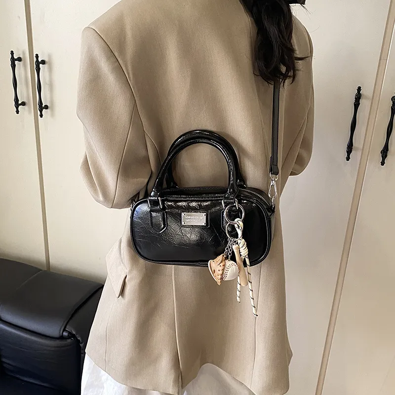 Yalu PU Shoulder Bag, Crossbody Bag, Handbag Unisex Ecru/Black/Pink-16