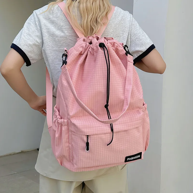 Yalu Nylon Backpack Regular Unisex Black/Pink/Yellow/Gray/Khaki/Sky Blue-4