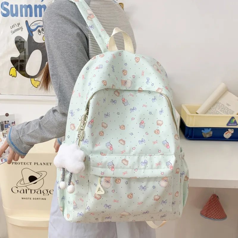 Yalu Nylon Backpack Unisex White/Green-11