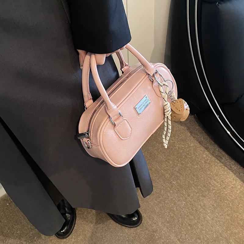 Yalu PU Shoulder Bag, Crossbody Bag, Handbag Unisex Ecru/Black/Pink-3