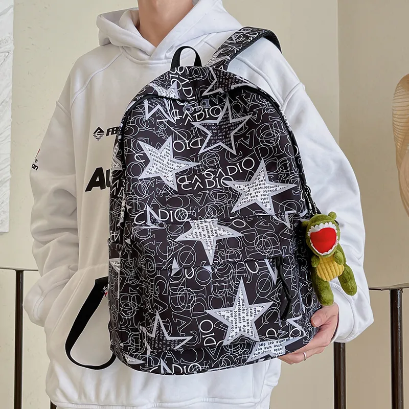 Yalu Nylon Backpack Unisex Black Gray/Black Yellow/Black Blue/Black Green/White/Khaki-4