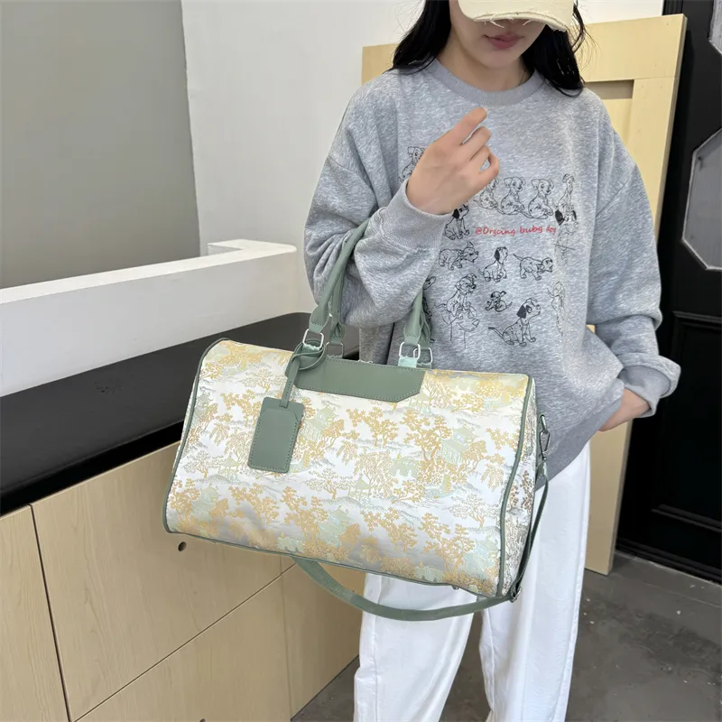 Yalu Nylon One Shoulder Handbag, Travel Bag Unisex Black White/Pink/Light Green-17