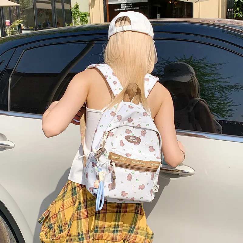 Yalu Nylon Backpack Regular Unisex White & Blue/Ecru/Khaki/Blue/Brown-23