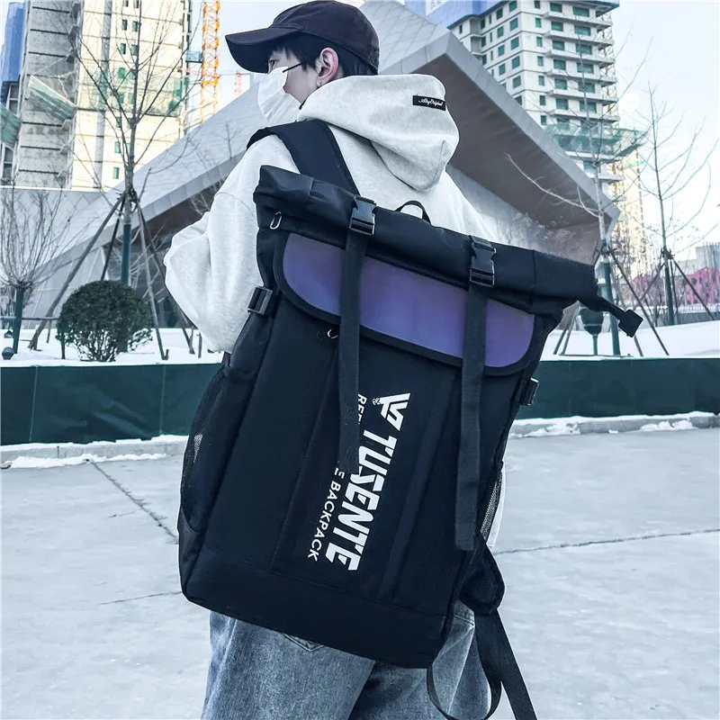 Yalu Nylon Backpack Unisex Black/Red/Dark Gray/Light Gray-3
