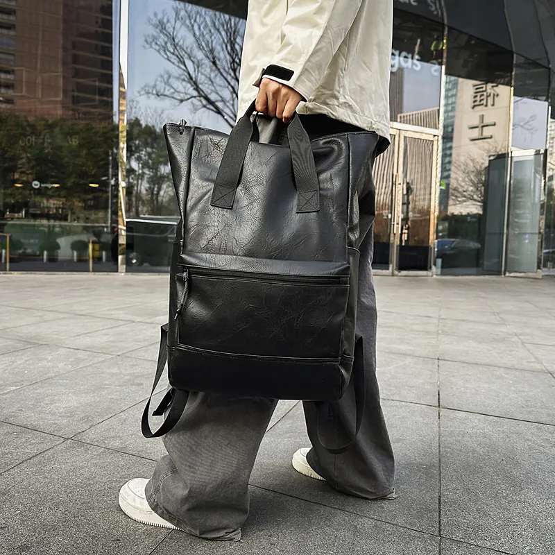 Yalu PU Backpack Unisex Black/Brown-2
