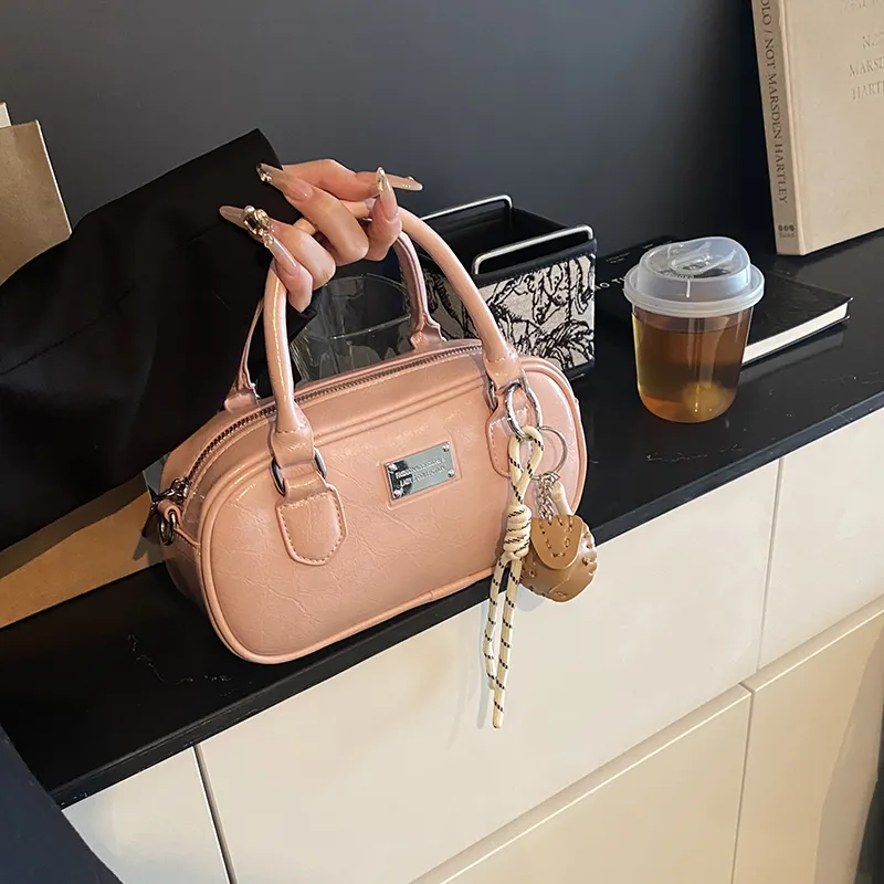 Yalu PU Shoulder Bag, Crossbody Bag, Handbag Unisex Ecru/Black/Pink-1