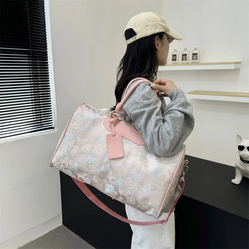 Yalu Nylon One Shoulder Handbag, Travel Bag Unisex Black White/Pink/Light Green-13