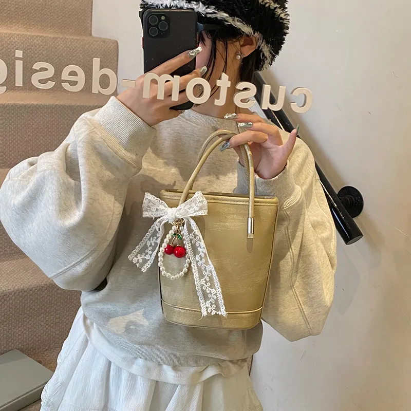 Yalu PU Bucket Bag, One Shoulder Handbag Unisex White/Black/Khaki/Green/Pink/Yellow-21
