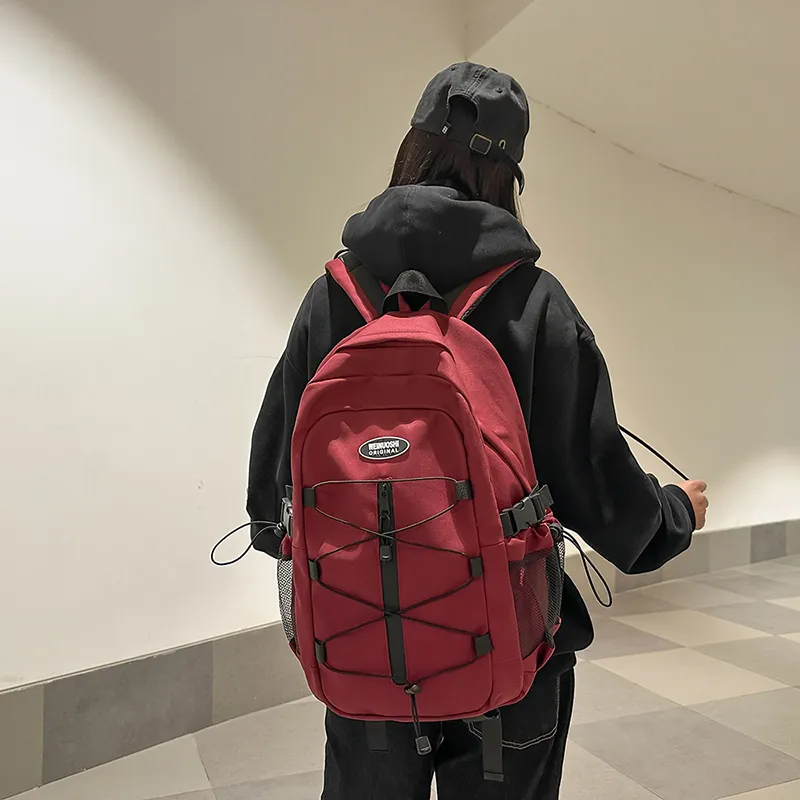 Yalu Nylon Backpack Unisex Black/White/Red/Blue-14