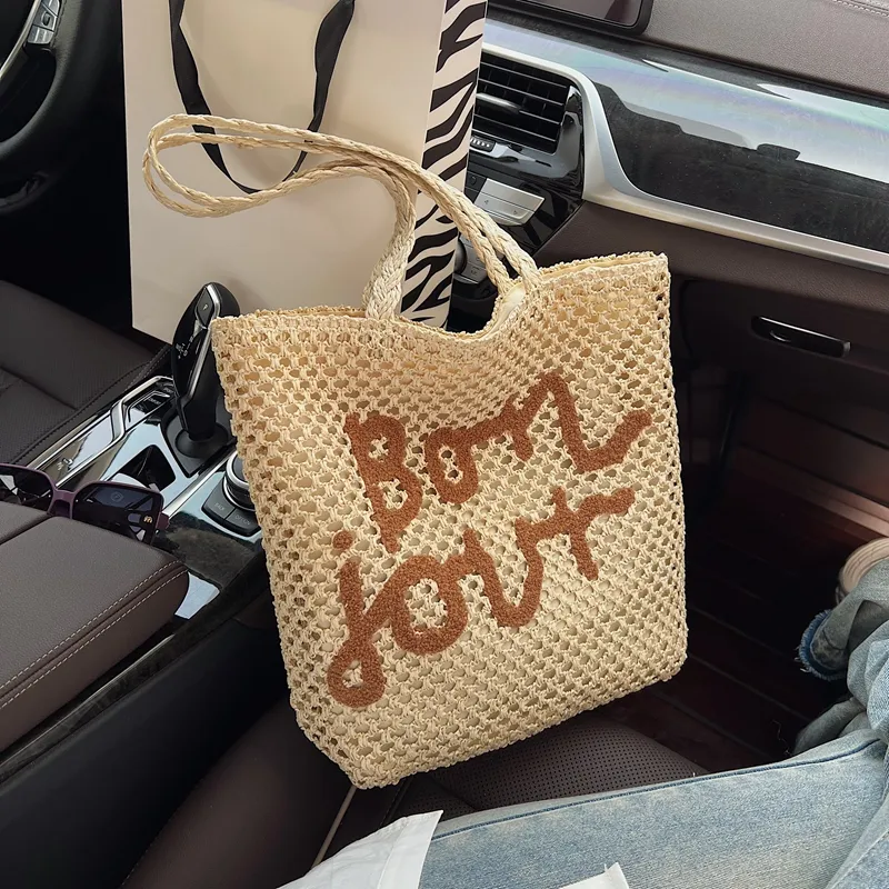 Yalu Straw Woven Shoulder Bag, Crossbody Bag Unisex Khaki & Black/Khaki & Beige/Ecru & Brown/Ecru & Black-3