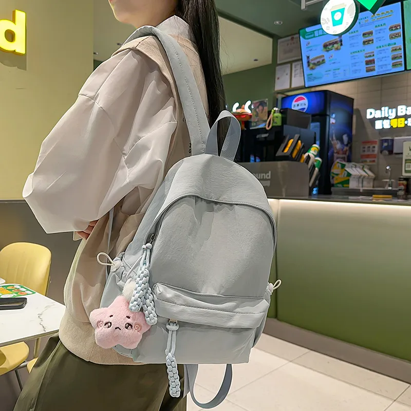 Yalu Nylon Backpack Unisex Black/Ecru/Green/Blue/Pink/Gray/Purple-18