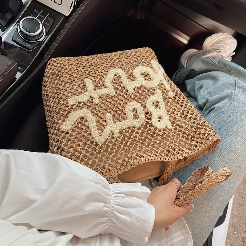 Yalu Straw Woven Shoulder Bag, Crossbody Bag Unisex Khaki & Black/Khaki & Beige/Ecru & Brown/Ecru & Black-13