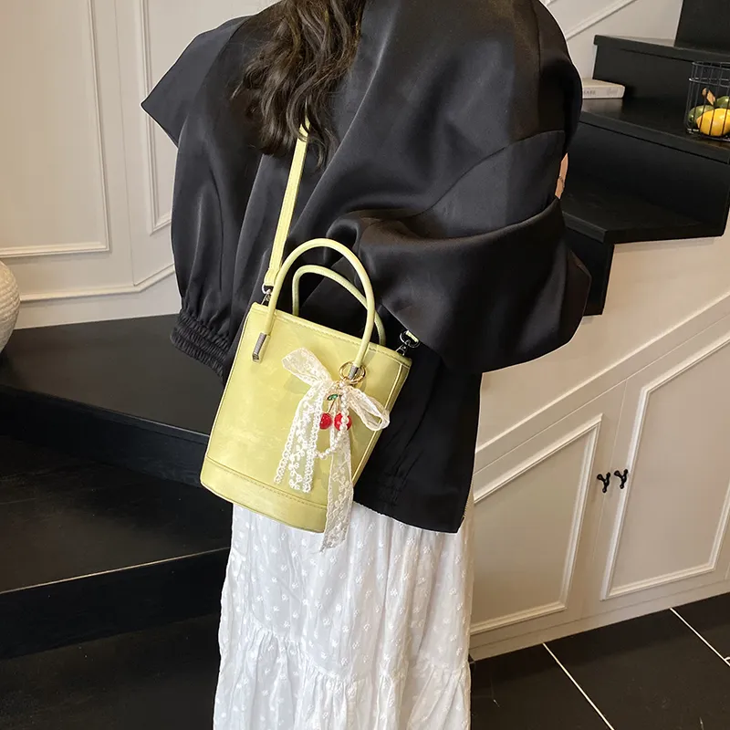 Yalu PU Bucket Bag, One Shoulder Handbag Unisex White/Black/Khaki/Green/Pink/Yellow-33